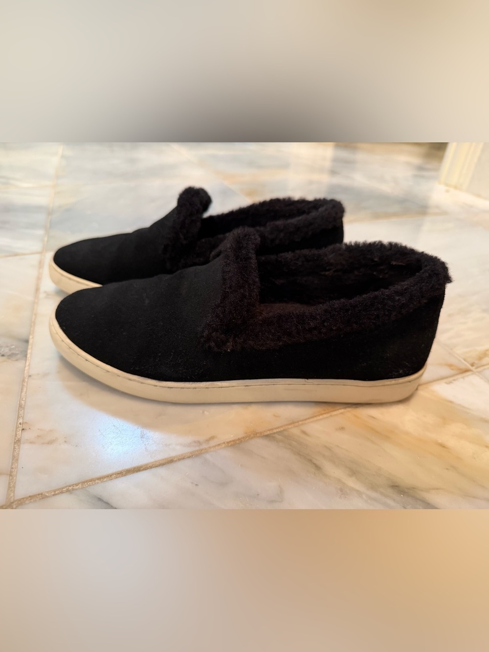 Birdies Black Suede Shearling Lined Slip On Sneaker Loafers 7.5